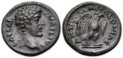 Roman Provincial PISIDIA. Antiochia. Marcus Aurelius, as Caesar, 139-161. (Bronze, 18 mm, 3.48 g, 6 h), struck under Antoninus pius. AVRELIVS CAESAR Bare head of Marcus Aurelius to right. Rev. COLONIA