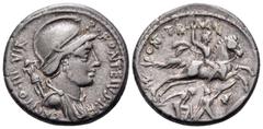The Robert Hoge collection of Roman Republican & Imperatorial Coins P. Fonteius P.f. Capito, 55 BC. Denarius (Silver, 17.5 mm, 3.84 g, 7 h), Rome mint. P • FONTEIVS • P • F • CAPITO • III • VIR Helmet