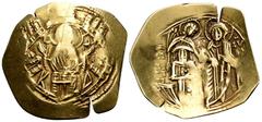 Byzantine Michael VIII Palaeologus, 1261-1282 (as Byzantine emperor). Hyperpyron (Electrum, 27 mm, 3.67 g, 6 h). Half-length facing figure of the Theotokos, orans, within the walls of Constantinople w