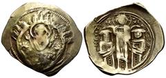 Byzantine Andronicus II Palaeologus, with Michael IX, 1282-1328. Hyperpyron (Electrum, 25.5 mm, 4.07 g, 6 h), Constantinople, 1303-1320. Bust of the Virgin, orans, within the city walls furnished with