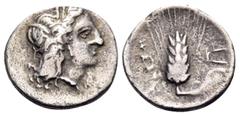 The Collection sans Pareille of Ancient Greek Fractions, Part III LUCANIA. Metapontum. Circa 325-275 BC. Diobol (Silver, 12 mm, 0.77 g, 11 h). Head of Demeter to right, wreathed with gran ears. Rev. M
