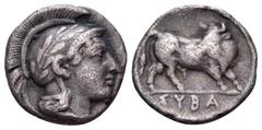The Collection sans Pareille of Ancient Greek Fractions, Part III LUCANIA. Sybaris. Circa 446-440 BC. Triobol (Silver, 12 mm, 1.15 g, 10 h). Head of Athena to right, wearing crested Attic helmet decor
