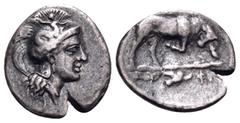 The Collection sans Pareille of Ancient Greek Fractions, Part III LUCANIA. Thourioi. Circa 350-300 BC. Triobol (Silver, 12 mm, 0.80 g, 3 h). Head of Athena to right, wearing crested Attic helmet decor
