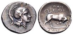 The Collection sans Pareille of Ancient Greek Fractions, Part III LUCANIA. Thourioi. After 280 BC. Triobol (Silver, 12 mm, 1.20 g, 8 h). Head of Athena to right, wearing crested and winged Attic helme