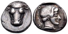 The Collection sans Pareille of Ancient Greek Fractions, Part III PHOKIS, Federal Coinage. Circa 445-420 BC. Triobol or Hemidrachm (Silver, 14 mm, 2.94 g, 8 h). Bull's head facing. Rev. ΦΟΚΙ Head of A