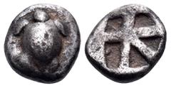 The Collection sans Pareille of Ancient Greek Fractions, Part III ISLANDS OFF ATTICA, Aegina. Circa 480-457 BC. Hemiobol (Silver, 7 mm, 0.50 g). Sea turtle seen from above, head in profile. Rev. Incus