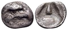 The Collection sans Pareille of Ancient Greek Fractions, Part III ELIS. Olympia. 97th-100th Olympiad, 392-380 BC. Hemiobol (Silver, 9 mm, 0.40 g, 7 h). Head of an eagle to right. Rev. Large incuse A. 