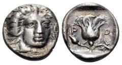 The Collection sans Pareille of Ancient Greek Fractions, Part III ISLANDS OFF CARIA, Rhodos. Rhodes. Circa 400-350 BC. Hemidrachm (Silver, 13.5 mm, 1.85 g, 12 h). Head of Helios facing, head turned sl