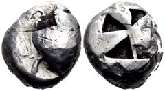 Greek ISLANDS OFF ATTICA, Aegina. Circa 525-480 BC. Stater (Subaeratus, 19.5 mm, 10.78 g). Sea turtle with its head in profile, with thin collar and row of dots down its back (barely visible on this e