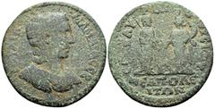 Roman Provincial CARIA. Neapolis ad Harpasum. Julia Mamaea, 222-235. (Bronze, 30 mm, 10.39 g, 6 h), struck under the grammateus Aurelius Dionysios, son of Zenon. ΙΟΥΛΙΑ ΜΑΜΑΙΑ ϹΕΒ Draped bust of Julia