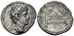 Roman Imperial Augustus, 27 BC-AD 14. Denarius (Silver, 19 mm, 3.39 g, 6 h), uncertain Spanish mint (Colonia Caesaraugusta?), 19-18 BC. Head of Augustus to right, wearing corona civica. Rev. CAESAR AV