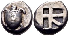 The Prof. James M. Collier Collection - Greek Coins ISLANDS OFF ATTICA, Aegina. Circa 480-457 BC. Stater (Silver, 21 mm, 12.23 g). Sea turtle, head in profile, seen from above, with a T-shaped design 