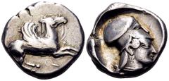 The Prof. James M. Collier Collection - Greek Coins CORINTHIA. Corinth. Circa 500-450 BC. Stater (Silver, 19 mm, 8.41 g, 3 h). Ϙ Pegasos, bridled and with curved wings, flying to right. Rev. Head of A