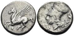 The Prof. James M. Collier Collection - Greek Coins CORINTHIA. Corinth. Circa 375-300 BC. Stater (Silver, 20.5 mm, 7.87 g, 1 h). Ϙ Pegasos flying to left. Rev. Head of Athena to left, wearing laurel w