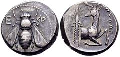 The Prof. James M. Collier Collection - Greek Coins IONIA. Ephesos. 360-350 BC. Tetradrachm (Silver, 25 mm, 15.20 g, 12 h), struck under the magistrate Pyron. Ε-Φ bee with straight wings. Rev. ΠΥΡΩΝ f