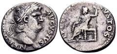 The Prof. James M. Collier Collection - Roman Imperial Coins Nero, 54-68. Denarius (Silver, 17 mm, 3.07 g, 6 h), Rome, 64-65. NERO CAESAR AVGVSTVS Laureate head of Nero to right. Rev. IVPPITER CVSTOS 