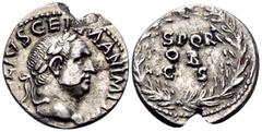 The Prof. James M. Collier Collection - Roman Imperial Coins Vitellius, 69. Denarius (Silver, 18.5 mm, 3.10 g, 6 h), Rome. [A VITEL]LIVS GERMAN IMP T[R P] Laureate head of Vitellius to right. Rev. S P