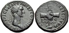 The Prof. James M. Collier Collection - Roman Imperial Coins Nerva, AD 96-98. Dupondius (Orichalcum, 29 mm, 15.76 g, 6 h), Rome, 97. IMP NERVA CAES AVG P M TR P COS III P P Radiate head of Nerva to ri