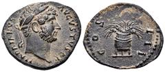 Roman Imperial Hadrian, 117-138. Denarius (Billon, 19.5 mm, 2.82 g, 6 h), Eastern mint, 128-130. HADRIANVS AVGVSTVS P P laureate head of Hadrian to right. Rev. COS III Modius containing corn ears. BMC