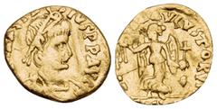 Byzantine Anastasius I, 491-518. Tremissis (Gold, 12 mm, 0.70 g, 7 h), Constantinople, 492-518. D N ANASTA-SIVS P P AVG Diademed, draped and cuirassed bust of Anastasius I to right. Rev. VICTORIA AVGV