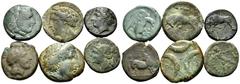Large Lots GREEK, Magna Graecia and Sicily. Circa 3-2 century BC. (Bronze, 30.00 g). A large lot of six (6) bronze coins from Magna Graecia and Sicily, including some scarce issues from Kroton, the Br