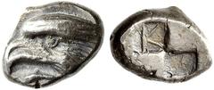 GREEK COINS Paphlagonia Sinope. Circa 425-410 BC. Drachm (Silver, 6.05 g). Head of a sea eagle to left; below, dolphin to left. Rev. Quadripartite incuse square composed of two raised and two sunken s