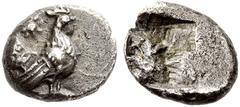 GREEK COINS Troas Dardanos. 5th century BC. Trihemiobol (Silver, 1.03 g), ca. 480 BC. Rooster standing right; to left, sun. Rev. Rough incuse square. Unpublished save for its auction appearances and u
