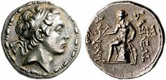 GREEK COINS Seleukid Kings of Syria Antiochos IV Epiphanes. Tetradrachm (Silver, 17.08 g 12), Antioch in Persis. Diademed head of Antiochos IV to right; around, border of fillets. Rev. BASILEWS ANTIOC