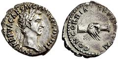 ROMAN AND BYZANTINE COINS Nerva. AD 96-98. Denarius (Silver, 3.36 g 6), 97. IMP NERVA CAES AVG P M TR P COS III P P Laureate head of Nerva to right. Rev. CONCORDIA EXERCITVVM Clasped hands. BMC 25. BN