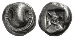 GREEK COINS Boeotia Thebes. Circa 480-460 BC. Drachm (Silver, 6.06 g). Boeotian shield. Rev. Square incuse with a mill sail pattern and a theta at the center. BCD Boiotia 345. SNG Copenhagen 250. Rare