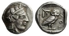 GREEK COINS Attica Athens. Circa 440s BC. Drachm (Silver, 4.25 g 2). Head of Athena to right, wearing crested Attic helmet adorned with olive leaves and palmette turned upwards. Rev. AΘE Owl standing 