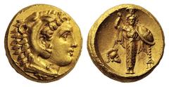 GREEK COINS Mysia Pergamon. 334-332 BC. Stater (Gold, 8.60 g 1). Head of youthful Herakles to right, wearing lion skin headdress. Rev. Palladium, wearing kalathos, standing facing in an archaistic man