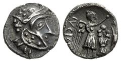 GREEK COINS Seleukid Kings of Syria Antiochos I Soter. Joint reign with Seleukos I, 294-281 BC. Drachm (Silver, 2.89 g 12), uncertain mint in Drangiana. Head of Seleukos I to right, wearing helmet cov