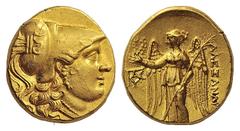 GREEK COINS Seleukid Kings of Syria Antiochos II Theos. 261-246 BC. Stater (Gold, 8.52 g 12), Miletos, c. 250 BC. Head of Athena to right, wearing triple-crested Corinthian helmet adorned with serpent