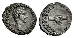 ROMAN AND BYZANTINE COINS Nerva. AD 96-98. Denarius (Silver, 18mm, 3.36 g 6), 97. IMP NERVA CAES AVG P M TR P COS III P P Laureate head of Nerva to right. Rev. CONCORDIA EXERCITVVM Clasped hands. BMC 