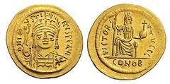 ROMAN AND BYZANTINE COINS -. Solidus (Gold, 4.48 g 6), Thessalonica. D N IVSTINVS PP AVI Diademed, helmeted and cuirassed bust of Justin facing, holding Victory on globe in his upraised right hand and