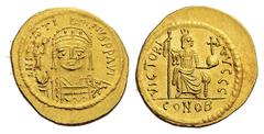 ROMAN AND BYZANTINE COINS -. Solidus (Gold, 4.57 g 6), Thessalonica. D N IVSTINVS PP AVI Diademed, helmeted and cuirassed bust of Justin facing, holding Victory on globe in his upraised right hand and