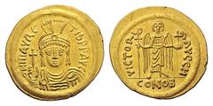 ROMAN AND BYZANTINE COINS Maurice Tiberius. 582-602. Solidus (Gold, 4.49 g 7), Constantinople, eighth officina (H). dN mAVRC TIb PP AVI Draped and cuirassed bust of Maurice facing, wearing diademed an