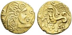 CELTIC COINS Britain Northeast Gaul. Parisii . Second Century BC. Stater (Gold, 22mm, 7.36 g 3), Class IV. Celticized head of Apollo to right, with wavy hair and a floral ornament before. Rev. Disjoin