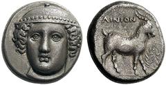 GREEK COINS Thrace Ainos. Circa 374/3-372/1 BC. Tetradrachm (Silver, 22mm, 15.05 g 12). Head of Hermes facing, turned slightly to left, wearing a petasos with knob at the top and beads along the edge.