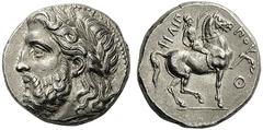 GREEK COINS Kings of Macedon Philip II. 359-336 BC. Tetradrachm (Silver, 22mm, 14.36 g 3), Pella, struck under Philip III, 323/2-c. 315. Laureate head of Zeus to left. Rev. ΦIΛIΠΠOΥ Jockey, holding pa
