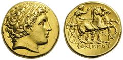 GREEK COINS Kings of Macedon Philip II. 359-336 BC. Stater (Gold, 16mm, 8.53 g 9), Abydos, struck under Philip III, BC 323-317, but probably before 319. Laureate head of Apollo to right. Rev. ΦIΛIΠΠOΥ