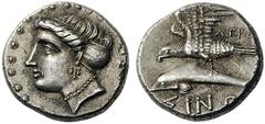 GREEK COINS Paphlagonia Sinope. Circa 330-300 BC. Drachm (Silver, 18mm, 5.00 g 6), Agreos. Head of the nymph Sinope to left, her hair in a sakkos, wearing a triple pendant earring and a pearl necklace