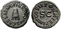 ROMAN AND BYZANTINE COINS Claudius. AD 41-54. Quadrans (Copper, 19mm, 2.35 g 6), Rome, 1-4 January 42. TI CLAVDIVS CAESAR AVG Modius on three legs. Rev. PON M TR P IMP COS II around S C. Cohen -. BMC 