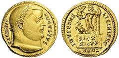 ROMAN AND BYZANTINE COINS Licinius I. AD 308-324. Aureus (Gold, 20mm, 5.22 g 12), Nicomedia, 317-318. LICINIVS AVGVSTVS Laureate head of Licinius to right. Rev. IOVI CONS LICINI AVG / SMNΔ Jupiter sta
