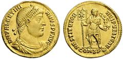 ROMAN AND BYZANTINE COINS Valentinian I. AD 364-375. Solidus (Gold, 21mm, 4.44 g 12), Constantinople, 364-367. D N VALENTINIANVS P F AVG Diademed, draped and cuirassed bust of Valentinian to right. Re