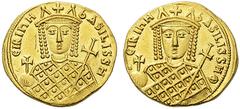 ROMAN AND BYZANTINE COINS Irene. 797-802. Solidus (Gold, 18mm, 4.43 g 6), Constantinople. ЄIRInH bASILISSH Bust of Irene facing, wearing loros and crown with cross, pinnacles and pendilia, holding a g