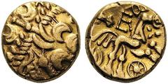 CELTIC COINS Britain Britain. Regini & Atrebates. Commios, c. 50-25 BC. Stater (Gold, 16mm, 5.42 g), E-Type. Wreath pattern with crescents. Rev. [COMMIOS] Disjointed triple-tailed horse to right; belo