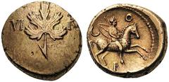 CELTIC COINS Britain Britain. Regini & Atrebates. Verica, c. AD 10-40. Stater (Gold, 18mm, 5.50 g 4), vine leaf type, southern mint, either in or near Chichester or Silchester. VI - RI Vine leaf. Rev.