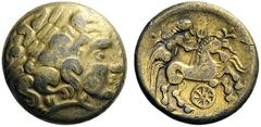 CELTIC COINS Britain Northwest Gaul. Caleti . c. late 2nd - 1st century BC. Hemistater (Electrum, 15mm, 3.11 g 9), in the area of modern Fécamp. Laureate head of Apollo to right, in Celtic style with 